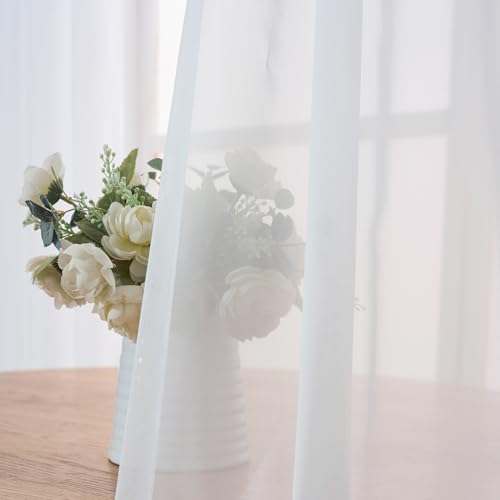 LUGOTAL Pinch Pleated Drapes 108 Inches Long 1 Panel Pure White Sheer Curtains for Living Room and Bedroom Semi-Sheer Light Filtering Curtains & Drapes for Sliding Glass Door, W52 x L108 by LUGOTAL - Used condition - Image 4