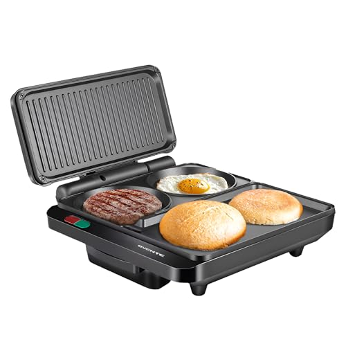 OVENTE Sandwich Maker and Hamburger Grill Machine with Non-Stick Griddle