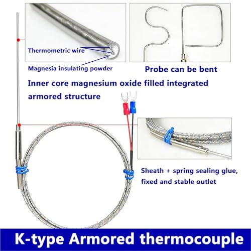 Termopar tipo K industrial WRNK‑191 de 0‑1100 °C con sonda de 8X100mm 4