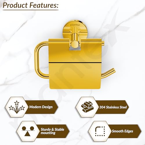 Image of Plantex 304 Grade Stainless Steel Toilet Paper Roll Holder for Bathroom /Toilet Paper Holder /Tissue Paper Roll Holder for Bathroom Accessories - Oreo (Gold)