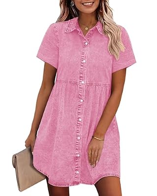 GRAPENT Summer Dresses for Curvy Women 2026 Dress to Hide Tummy Mother of the Bride Dresses for Women Button Down Plus Size Pink Dress Plus Size Casual Color Aurora Pink XX-Large Size 20 to 22