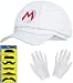 Balinco Casquette de Super Mario blanche dans un kit avec des gants blancs et des barbes à coller pour les adultes et les enfants Carnaval Déguisement Thème Party Costume Chapeau Hommes Femmes Képi