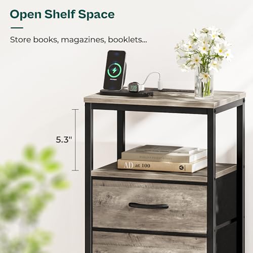 Image of Huuger Nightstand with Charging Station, 27.6 Inch Bedside Table,Side Table
