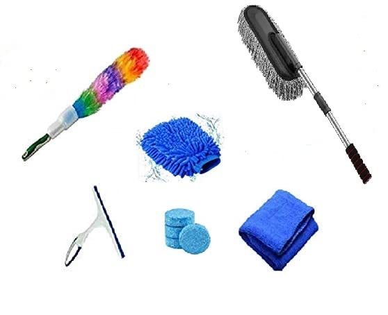 car cleaning kit car cleaning combo car cleaning accessories combo pack of 6/ Microfiber Duster, feather duster, hand gloves, microfiber cloth,2pcs cleaning tablet & wiper-Full accessories washing kit-image-45