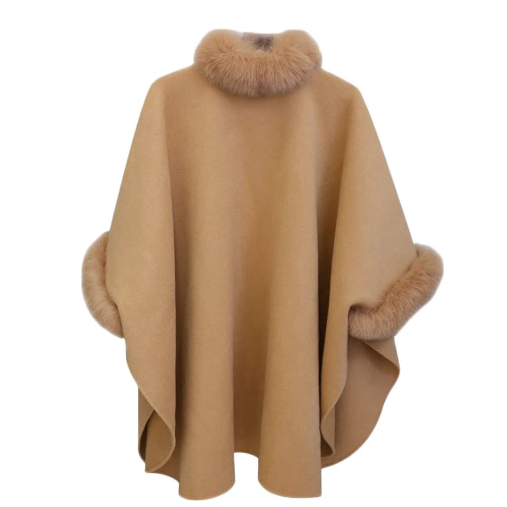 GUOCU Cappotto di Misto Lana Donna Cappotti Lungo Invernali Autunno Maniche Lunghe Moda Casual Eleganti Giacca Trench Cardigan Scialle Calda con Collo in Pelliccia Sintetica