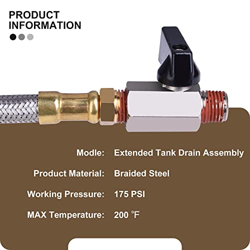 Joroy Extended Tank Drain Assembly 10 Inch Flexible Braided Steel Tube 1/4 Inch Valve Drain And Elbow Fitting For Air Compressor #TOP4