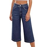 Jean Capri Femme Pantacourt Taille Haute Jeans Larges pour Femmes Jambes Larges Baggy 3/4 Pantalons Jeans D'été Denim Jorts Streetwear Y2K Vintage Ample et Décontracté Pantalon avec Poches #f328
