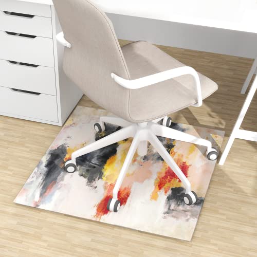 Neutype Glass Chair Mat For Carpet 36" X 36" X 1/4" Tempered Glass Office Chair Mat For Carpet Floors Desk Chair Mat Carpet - Effortless Rolling Best For Your Home Or Office Floor - Abstract Art #TOP2