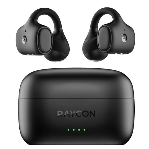 Raycon Everyday Clip On Earbuds - Open Ear Headphones Lightweight Wireless Earbuds Bluetooth Sweat & Water Resistant Earphones Clip Earbuds with Buttons 30 Hours Battery Life (Carbon Black)