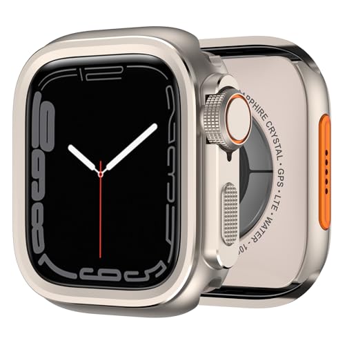 Image of 2 in 1 Metal Rugged Case Compatible with Apple Watch Series 6 5 4 SE 44mm Shockproof Protect Bumper case with Back Cover Full Protection (Titanium,44mm)