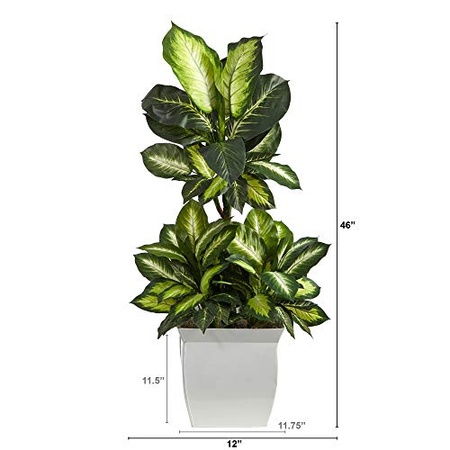 46In. Golden Dieffenbachia Artificial Plant In White Metal Planter #TOP1