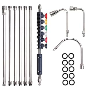 Xiny Tool Pressure Washer Extension Wand, 10 Pack Power Washer Lance with 6 Atomization Nozzle Tips,1 Gutter Cleaner Attachment Curved Rod, 1/4" Quick Connect, 4000 PSI