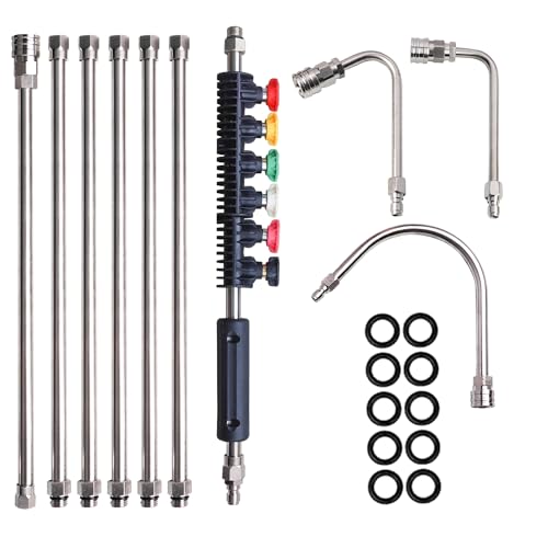 Xiny Tool Pressure Washer Extension Wand, 10 Pack Power Washer Lance with 5 Atomization Nozzle Tips,1 Gutter Cleaner Attachment Curved Rod, 1/4' Quick Connect, 4000 PSI