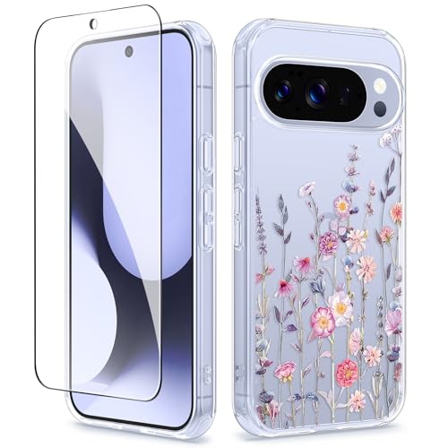 GVIEWIN for Google Pixel 10 Case/Pixel 10 Pro Case with Screen Protector, [Military Grade Drop Protection] Non Yellowing Clear Floral Slim Phone Cover for Women 2025 6.3' (Floratopia/Colorful)