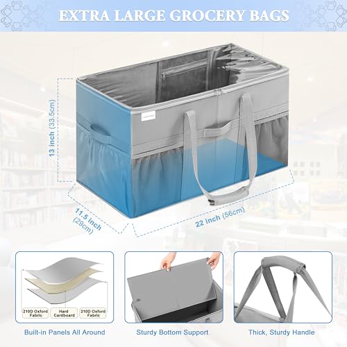 Extra Large Utility Tote Bag, 2 Pack Reusable Grocery Bags Heavy Duty, Sturdy Structured Tote Bag with Pockets & Handles, Foldable Shopping Bags for Groceries, Collapsible Totes with Lids 22x11.5x13in - Thumbnail 3