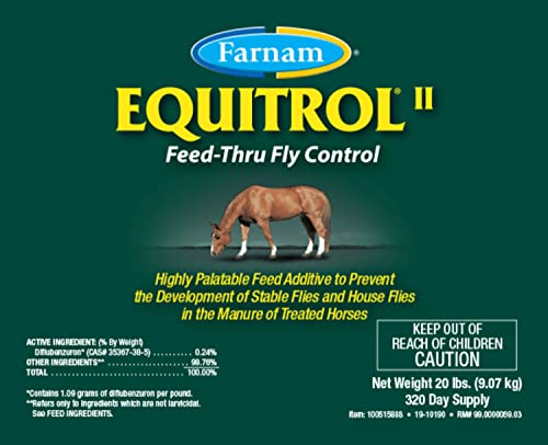 Farnam Equitrol II Feed-Through Fly Control for Horses, Highly Palatable Feed Additive, 20 Pound Bucket, 320 Day Supply for One Horse