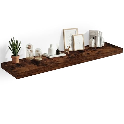 Heimlove 12 Inch Deep Floating Shelves, 48 x 12 inches Long, Large Display & Storage Shelf, Rustic Wood Wall Shelves for Fireplace Mantel, Set of 1(Rustic Brown)