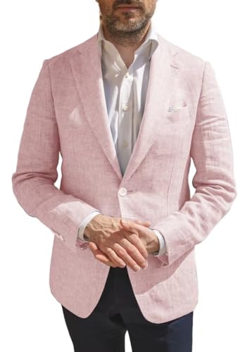 Men's Linen Casual Sports Blazers Double Button Lightweight Business Solid Color Simple Sports Jacket3