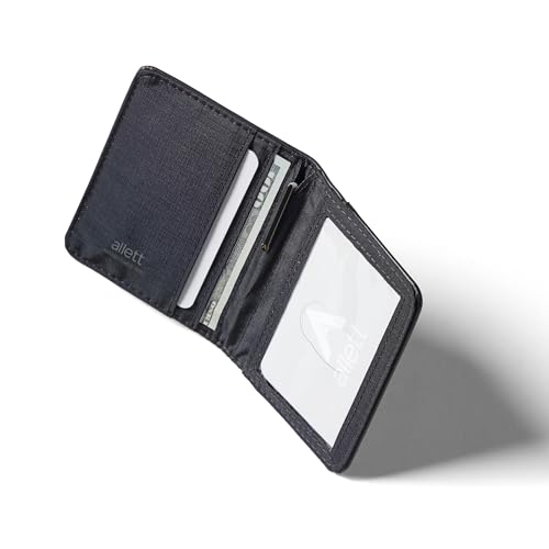 Image of Allett Hybrid Card Wallet, Onyx Black | Leather, RFID Blocking, Vertical Layout | Minimalist, Bifold, Card Holder, Water Resistant, Thin, Front Pocket | Holds 3-10+ Cards, Cash