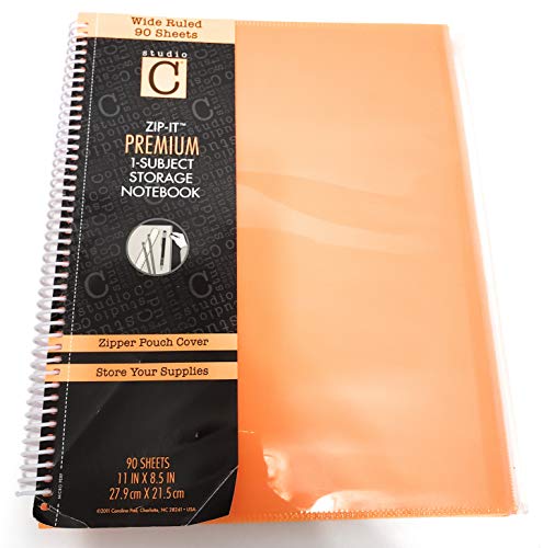Studio C You Zig It Collection Pink 1-Subject Notebook 11.25x9.25 Inches 80 Sheets College Ruled Poly with Zip Pocket Cover Multicolored(95688)