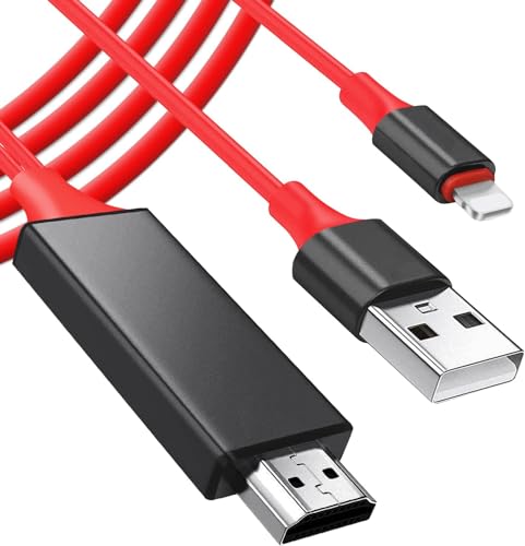 GBOKYN Câble adaptateur HDMI, compatible avec i-Phone i-Pad vers HDMI Digital AV Sync Screen Adapter avec connecteur de port de charge vers moniteur de projecteur TV HD 1080p