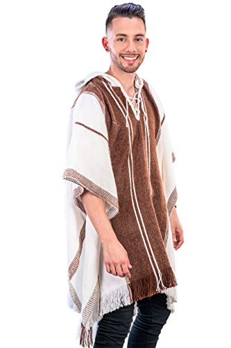 Hoddie Brown and White Soft Alpaca Poncho Cape for Men “Illari”3