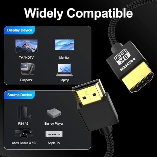 DGHUMEN 2 Pack Ultra Thin 8K HDMI Cables 10FT, 48Gbps Hyper Slim HDMI 2.1Cable Support 4K@120Hz 8K@60Hz eARC HDR10 VRR Dolby Vision HDCP 2.2 & 2.3 for RTX5090 TV Monitor Projector PS5 — view 6