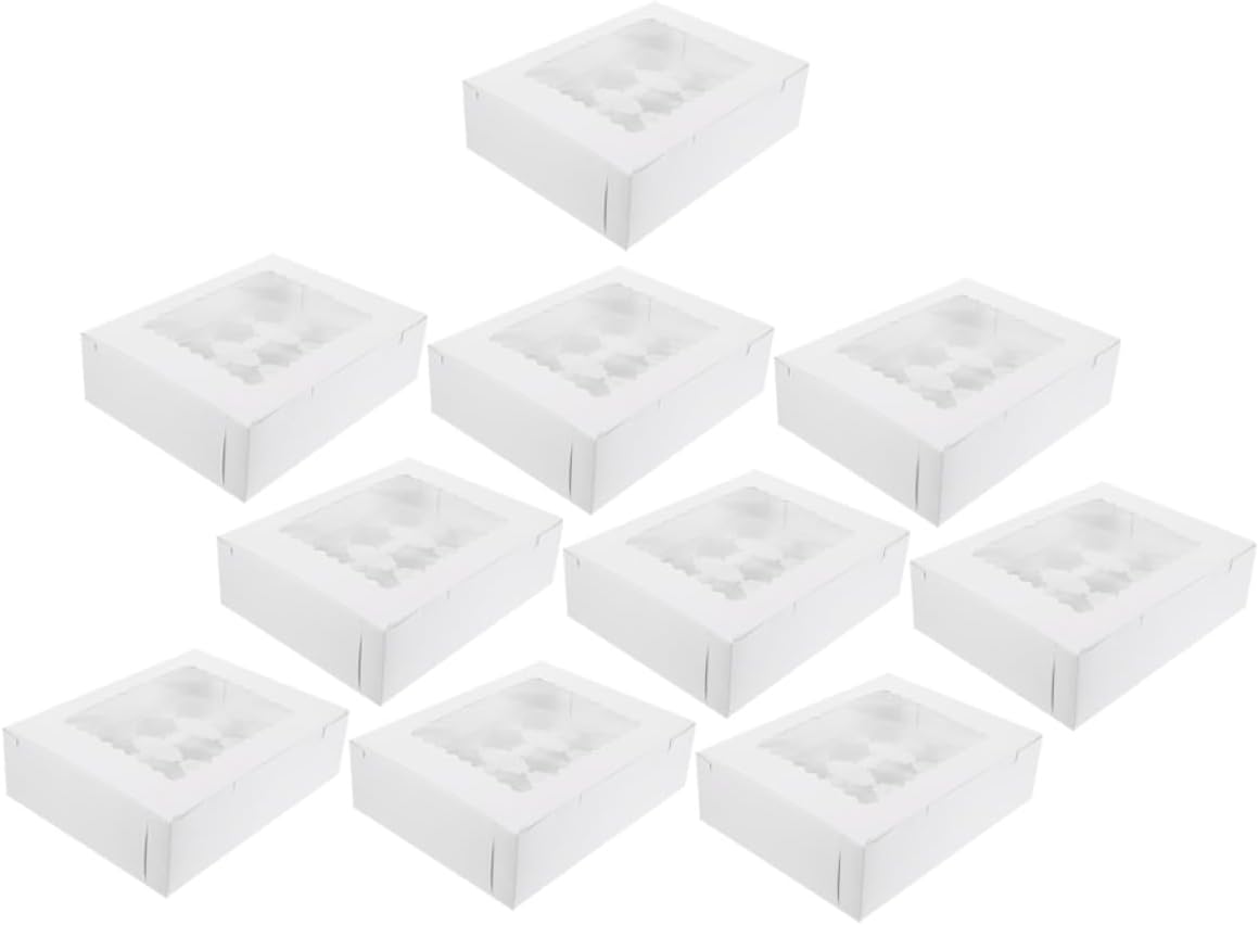 10pcs Cupcake Packing Box Muffin Cake Wrapping Box Food-grade White Cardboard Paper Bakery with Window Design for Party and Home Use