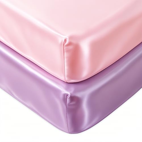 2 Pack Satin Crib Sheets Girl, Silky Baby Sheet 52’’x28’’x8’