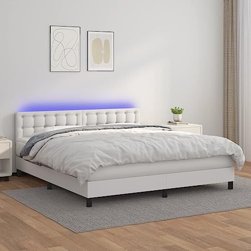 INLIFE Boxspringbett mit Matratze & LED Weiß 160x200 cm Kunstleder,68.09kg,3134232