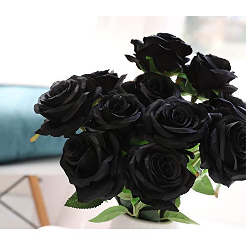 Nubry Artificial Silk Rose Flower Bouquet Lifelike Fake Rose For Wedding Home Party Decoration Event Gift 10Pcs (Black) #TOP2