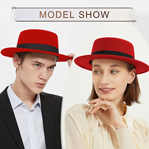 Image of Classic Fedora Hat Flat Top Hat Felt Pork Pie Hat Wide Brim Church Derby Cap for Women and Men