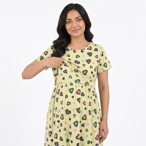 Image of Zero Clothing Feeding Dress for New Moms Casual Loungewear Ankle Length | Cotton Maternity Nighty | Zipless Feeding Dresses for Women | Pregnancy & Nursing Wear