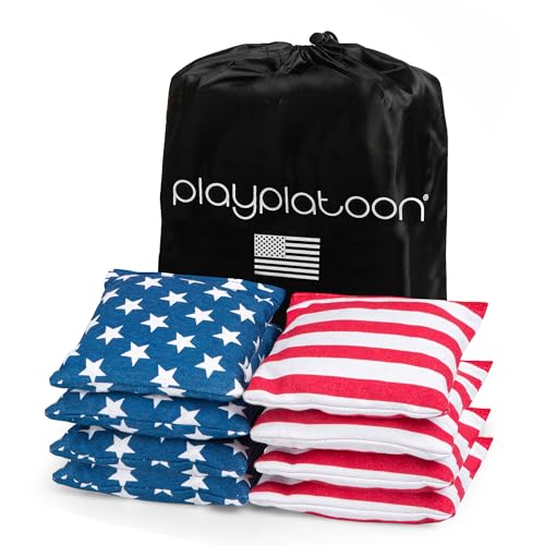 Play Platoon Premium Weather Resistant Duckcloth Cornhole Bags - Set of 8 Bean Bags for Corn Hole Game - Regulation Size & Weight - Thin Red Line - American