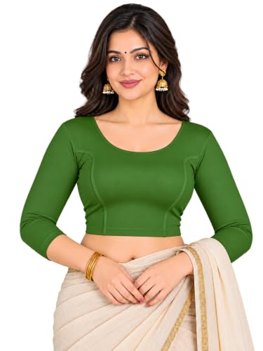 Image of Abhi Cotton Readymade Saree Blouse for Women- 3 /4 Sleeve, Round Neck, Regular-fit, Stretchable, Pull-on Style