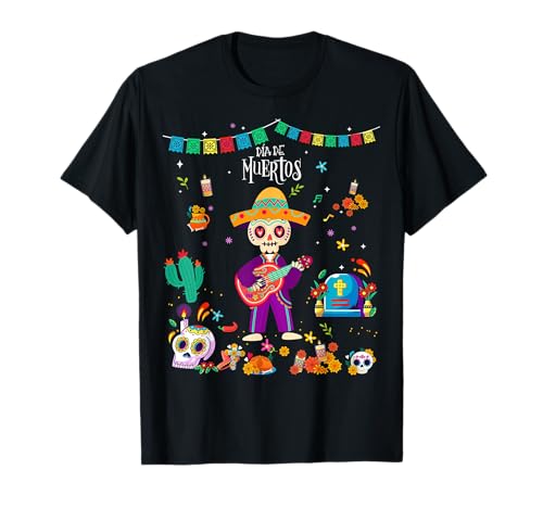 Dia De Los Muertos Mexican Boy Tee Kids Skeleton Sugar Skull T-Shirt