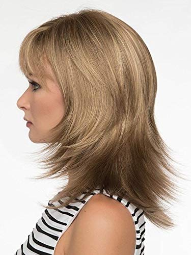 Miniatura 4 de Peluca Gigi color 38 gris oscuro 8 pulgadas longitud al hombro coqueta capas largas Kanekalon sintético monofilamento superior Wispy Face Framing