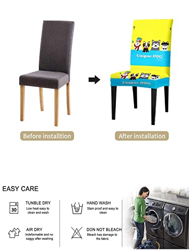 Image of Cortina Dining Chair Slipcovers | Protection Chair Cover | Cartoon Print, Removable, Washable | Universal Fit Super Soft Stretchy Polyester Spandex | Hotel, Marriage, Wedding | Pack of 1, Yellow
