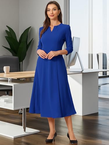 Image of Allegra K Womens 3 /4 Sleeve A-Line Business Work Formal Midi Dress