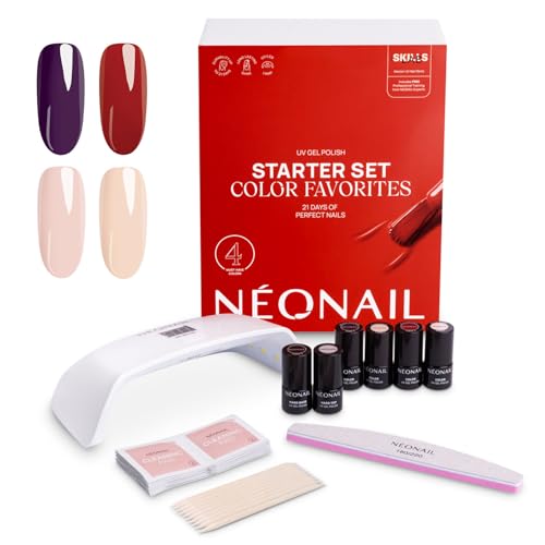 NÉONAIL Color Favorites Starter Set - LED UV Lampe 10W/36 - UV Nagellack - Maniküre Set - Top - Starterset mit Lampe - Sets - Nagellack Set - Farben - Base - Manicure - Nagelset