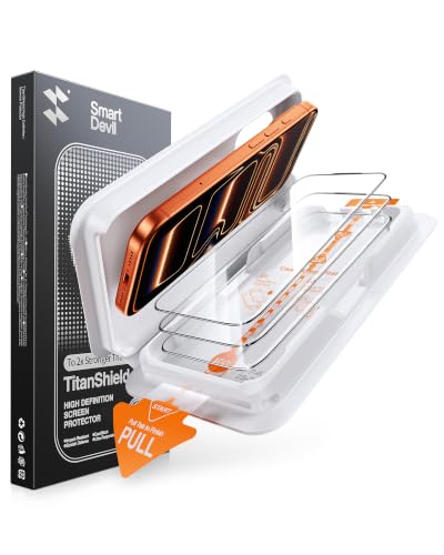 Image of SMARTDEVIL 3 Pack Screen Protector for iPhone 17 Pro Max | Optical Clear 9H Tempered Glass, 2X Impact Resistance Anti-Fingerprint Coating, SmartPull Box Auto Dust Removal & Bubble-Free