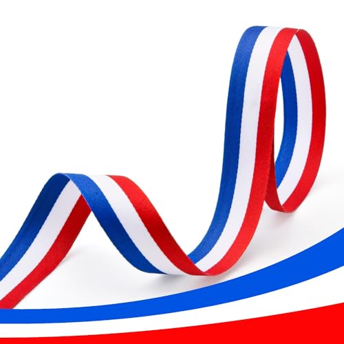 JYZPJ Red White and Blue Ribbon 25mm x 2m for VJ-Day 80th Anniversary Two-Sided Coronation Ribbon Blue Striped Union Jack Pageant British Craft Holiday Party Decoration Gift Wrapping Crafting