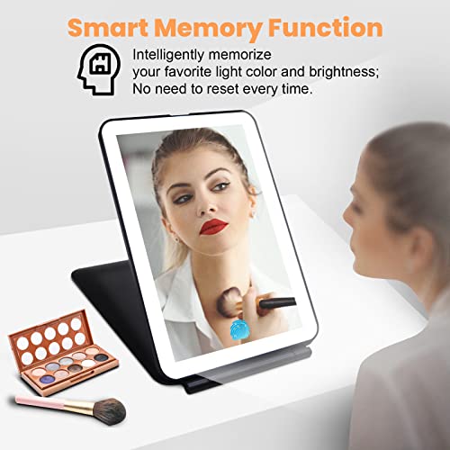 Folding Lighted Travel Makeup Mirror, 1X 3X 7X Magnifying, 3 Colors Light Modes & Brightness Dimmable, Usb Rechargeable 2000Mah Batteries, Portable Travel Mirror, Compact Vanity Mirror (Black) #TOP4