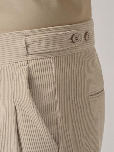 Image of Banana Club Men's Corduroy Gurkha Pants - Classic Cream Cotton Trousers with Regular Fit and Distinctive Waist Design for Casual Wear