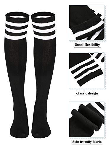 SATINIOR Triple Stripes Knee High Socks Unisex Cotton Three Knee High Tube Socks (White in Red/Black Stripe, Red in White Stripe, Black in White Stripe, 4)3