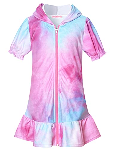 Image of CHILDRENSTAR Girls Swim Coverups Terry Swimsuit Cover-Up Hooded Zip-Up Beach Robe