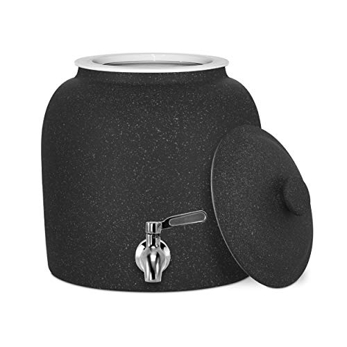 Geo Sports Porcelain Water Dispenser (Solid Color Speckled Series); Lid and Valve Included, E-Comm Shipping Ready (Black Crock W/Speckled Design)
