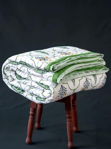 Image of Organic Mulmul Cotton Quilt- Floral, Hand Block Printed, 100% Surgical Cotton (Double)