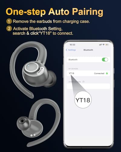 Image of Wireless Earbuds, Bluetooth 5.4 Headphones Sport, Over Ear Buds with ENC Noise Cancelling Mic, 48H, Wireless Earphone with Earhooks, Stereo Deep Bass, IP7 Waterproof Ear Bud for Workout Running, Grey