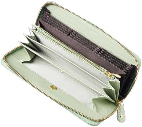 VOICE Align type Long wallet Leather made by MASINI in Italy Cowhide ART.SPICE Beautiful Croc leather with delicate glitter Women's Elegant and easy to use Vertical card case In gift box (Sage Green) - Image 5